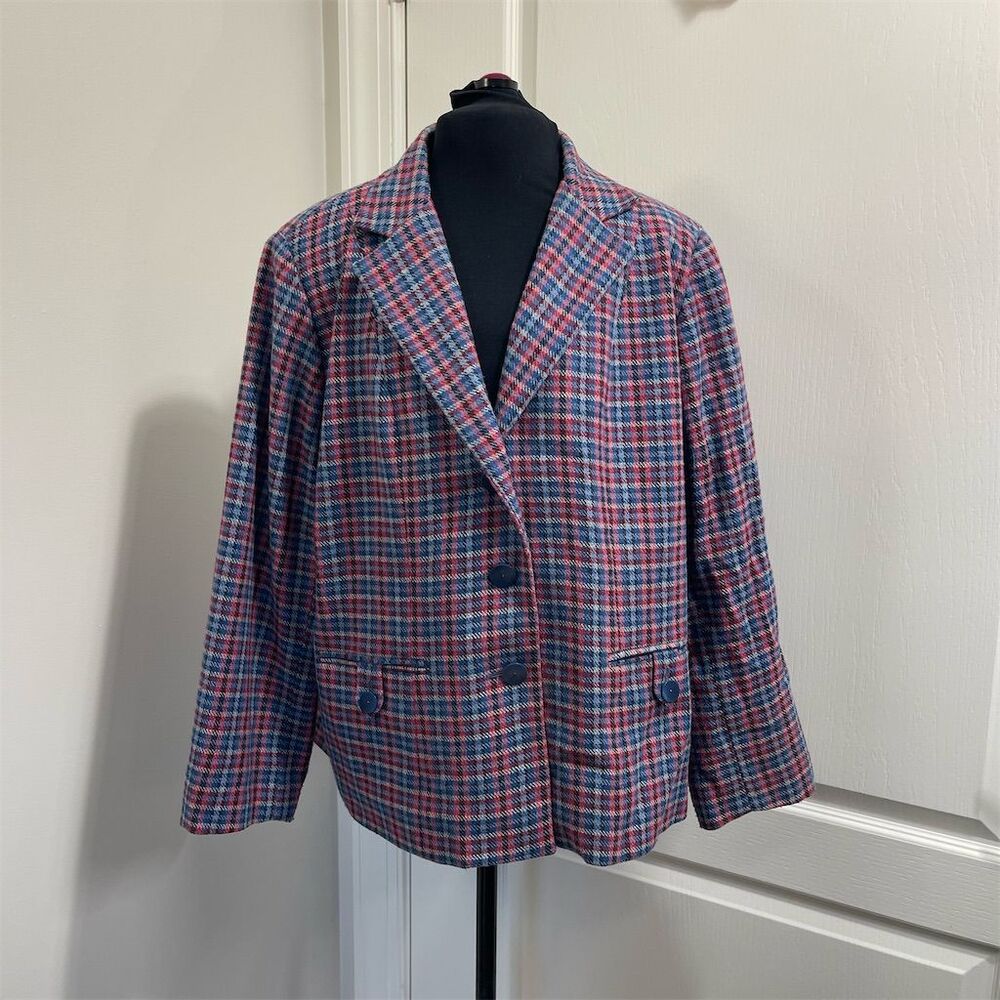 Jones New York Women's Plaid Blazer Jacket 1X Multicolor Vintage (sku440)